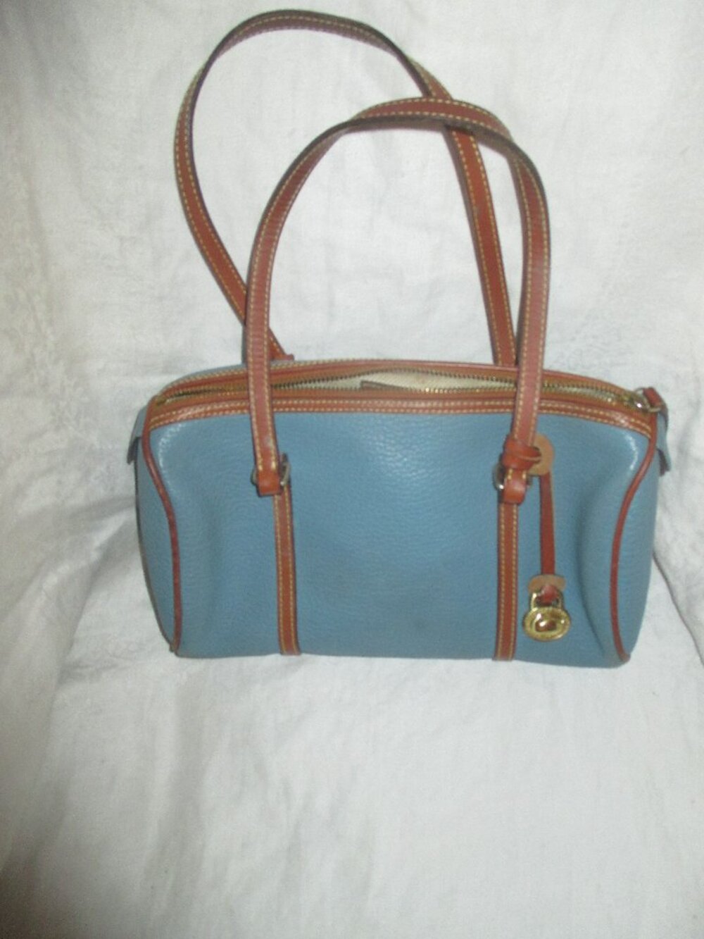 Dooney & Bourke Vintage BLUE Pebbled Leather Satchel Bag Made in USA